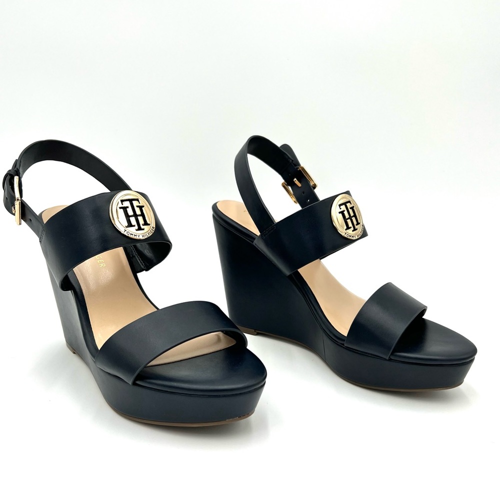 💕SALE 💕 New Womens Tommy Hilfiger Blue Wedge High Heel Sandal - Picture 3 of 9